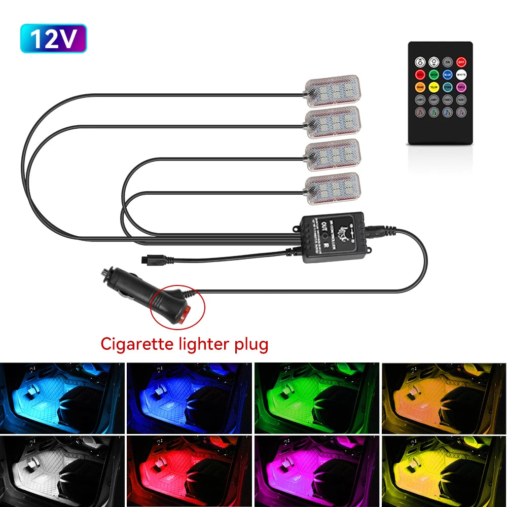 LED Car Interior Ambient Lights Foot Strip Lighting Kit