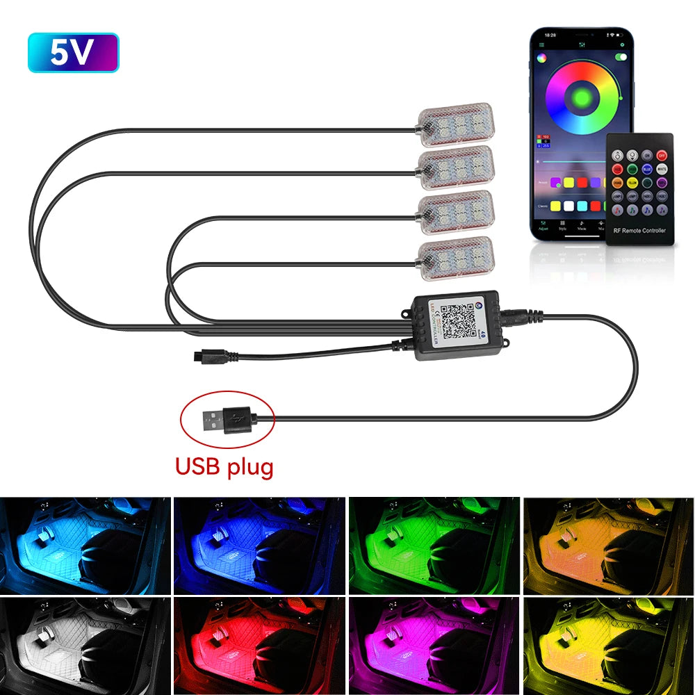 LED Car Interior Ambient Lights Foot Strip Lighting Kit