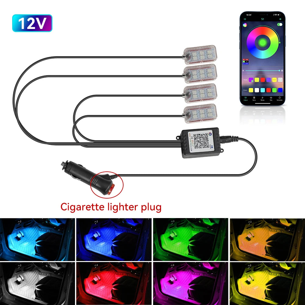 LED Car Interior Ambient Lights Foot Strip Lighting Kit