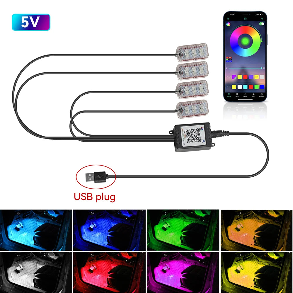 LED Car Interior Ambient Lights Foot Strip Lighting Kit