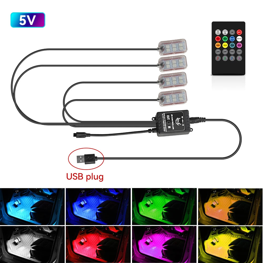 LED Car Interior Ambient Lights Foot Strip Lighting Kit