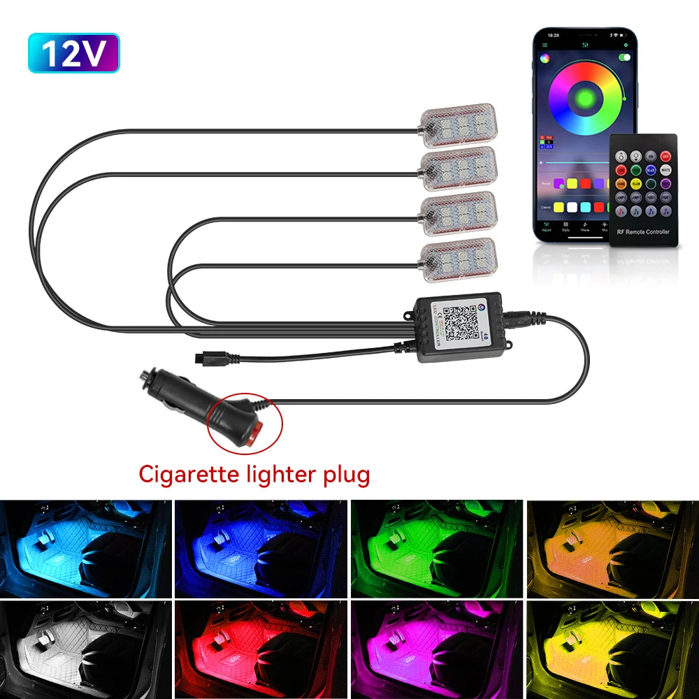 LED Car Interior Ambient Lights Foot Strip Lighting Kit
